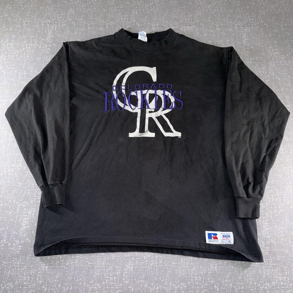 Vintage Colorado Rockies Shirt Mens XL Black MLB Russell Athletic 90s USA Made